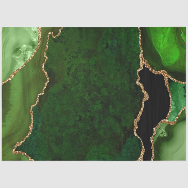 Green and Gold Faux Glitter Agate Tissue Paper (Front)