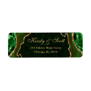 Green and Gold Faux Glitter Agate Wedding address