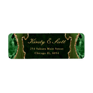 Green and Gold Faux Glitter Agate Wedding address