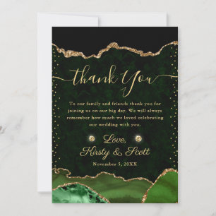 Green and Gold Faux Glitter Agate Wedding Thank You Card