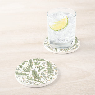 Green and Gold Fern Pattern Coaster
