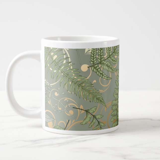 Green and Gold Fern Pattern Large Coffee Mug (Left)