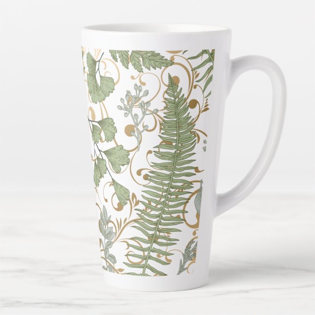 Green and Gold Fern Pattern Latte Mug (Right)
