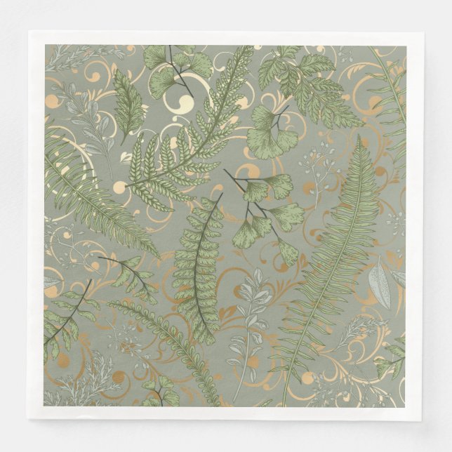 Green and Gold Fern Pattern Napkin (Front)