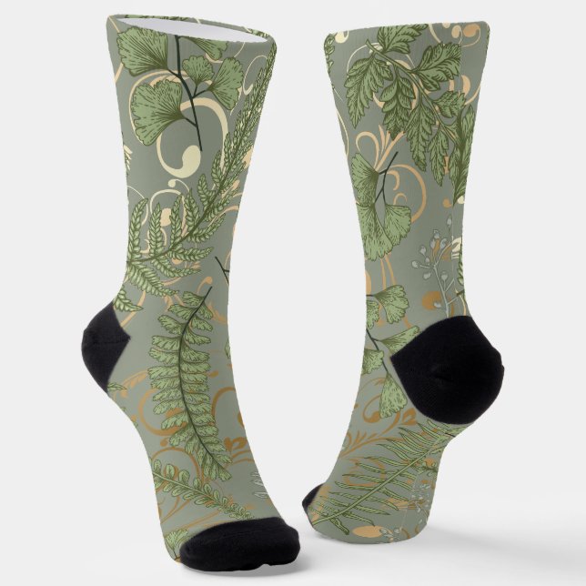 Green and Gold Fern Pattern Socks (Angled)