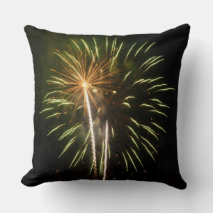 Green and Gold Fireworks Holiday Celebration Cushion