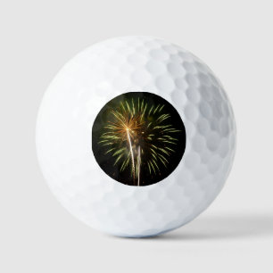 Green and Gold Fireworks Holiday Celebration Golf Balls