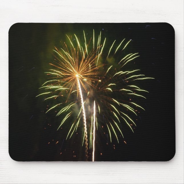 Green and Gold Fireworks Holiday Celebration Mouse Mat (Front)