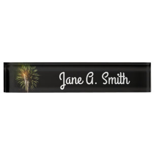 Green and Gold Fireworks Holiday Celebration Nameplate