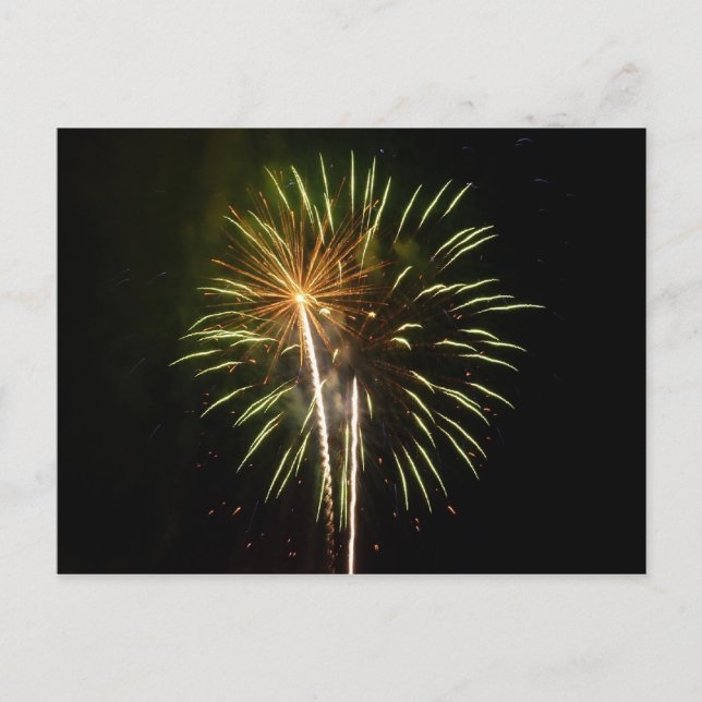 Green and Gold Fireworks Holiday Celebration Postcard (Front)