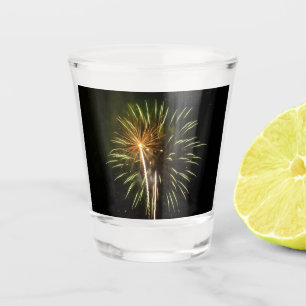 Green and Gold Fireworks Holiday Celebration Shot Glass