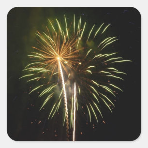 Green and Gold Fireworks Holiday Celebration Square Sticker