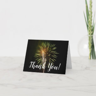 Green and Gold Fireworks Holiday Celebration Thank You Card