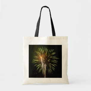 Green and Gold Fireworks Holiday Celebration Tote Bag