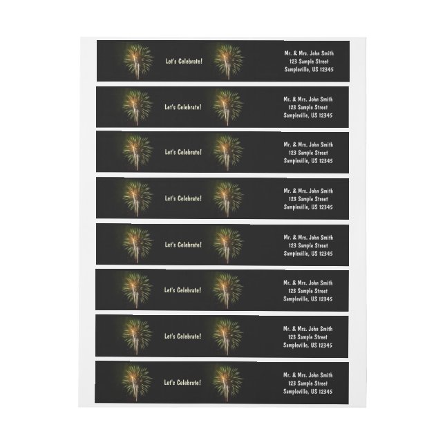 Green and Gold Fireworks Holiday Celebration Wrap Around Label (Sheet)