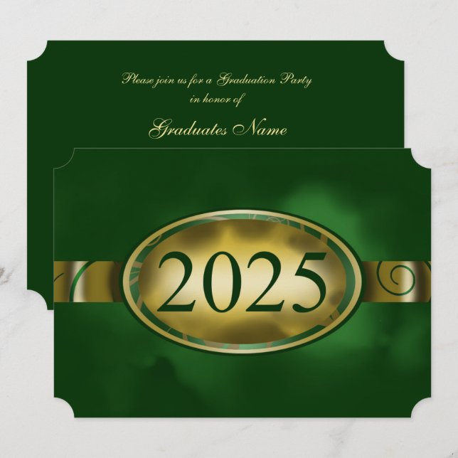 Green and Gold Floral Button 2025 Graduation Party Invitation (Front/Back)