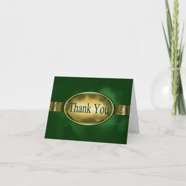 Green and Gold Floral Button Thank You Card (Front)