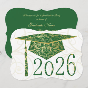 Green and Gold Floral Cap 2026 Graduation Party Invitation