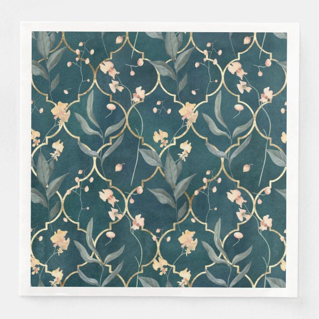 Green and Gold Floral Napkin (Front)