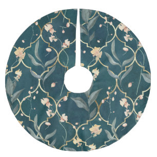 Green and Gold Floral Pattern Brushed Polyester Tree Skirt