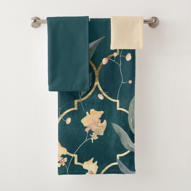 Green and Gold Floral Towel (Insitu)
