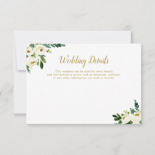 green and gold floral wedding details card