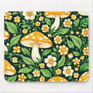 Green and gold flower and mushroom mouse mat