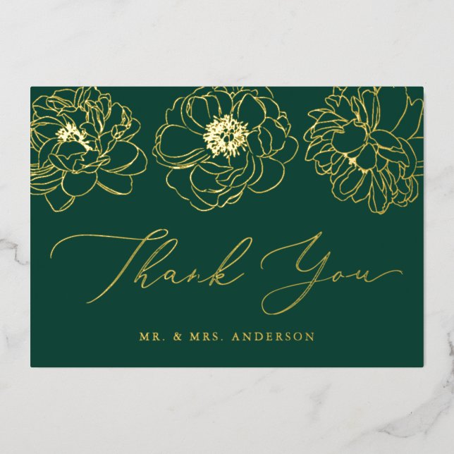 Green and Gold Foil Floral Wedding Thank You Card (Front)