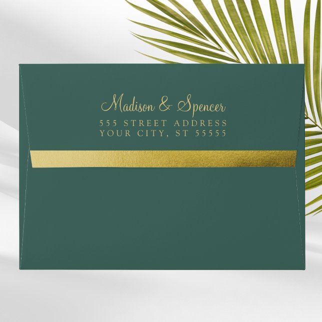 Green and Gold Foil Return Address Wedding Mailing Envelope (Creator Uploaded)