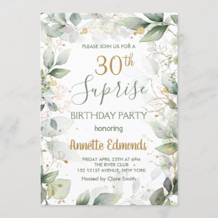 Green and gold foliage 30th Birthday Party Invitation