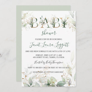 Green and gold foliage Baby Shower Invitation
