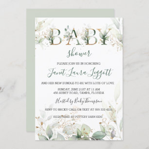 Green and gold foliage Baby Shower Invitation