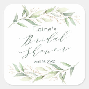 Green and gold foliage Bridal Shower Square Sticker