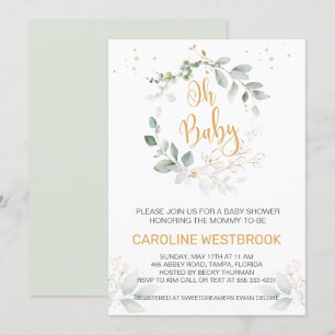 Green and gold foliage Oh Baby Shower Invitation