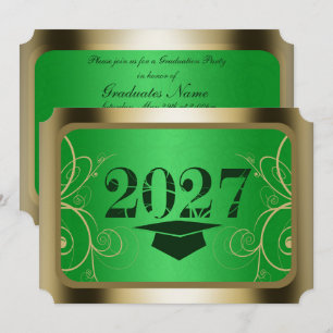 Green and Gold Frame Graduation Party Invitation