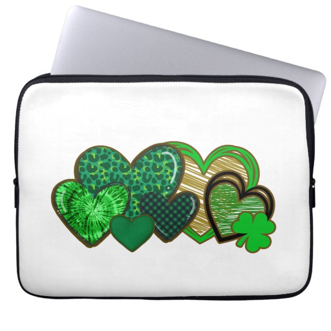 Green and Gold Fun Hearts Laptop Sleeve (Front)