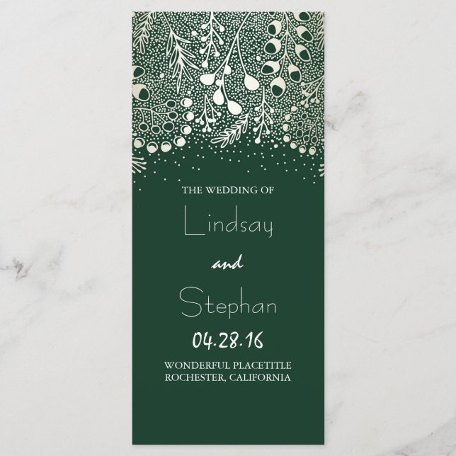Green and gold Garden Florals Wedding Programs Programme (Front)