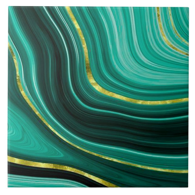 Green and Gold Geode Style Ceramic Tile. Tile (Front)
