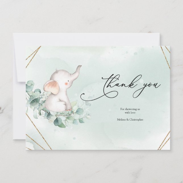 Green and Gold Geometric Frame Baby Shower Thank You Card (Front)