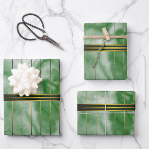 Green And Gold Geometric Stripes Emerald Marble Wrapping Paper Sheet