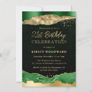 Green and Gold Glam Tears Birthday Party Invitation