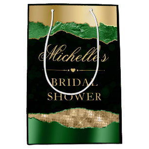 Green and Gold Glam Tears Bokeh Bridal Shower Medium Gift Bag