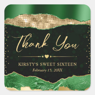Green and Gold Glam Tears Sweet Sixteen Square Sticker