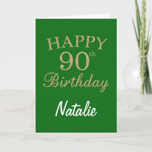 Green and Gold Glitter 90th Birthday Card