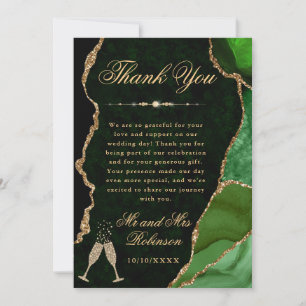 Green and Gold Glitter Agate & Marble Wedding Thank You Card