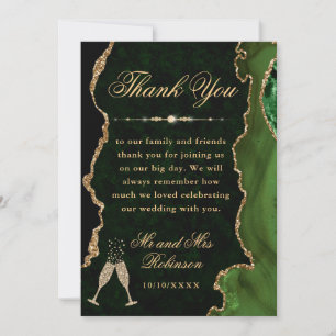 Green and Gold Glitter Agate & Marble Wedding Thank You Card