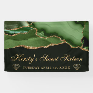 Green and Gold Glitter Agate Sweet Sixteen Banner