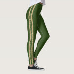 Green and Gold Glitter Custom Text Athletic Stripe Leggings<br><div class="desc">Solid green personalised leggings with a double athletic stripe in gold glitter down both legs, with custom text in the middle that can be different on each side. Perfect for displaying your favourite quote, verse, inspirational mantra, team name, or add your own name on repeat! Legging colour and fonts can...</div>