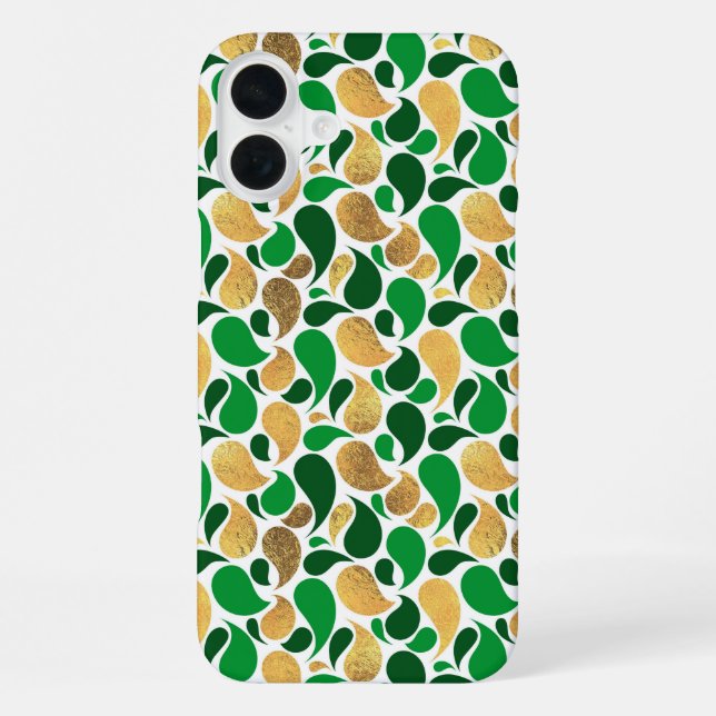 Green and Gold Glitter Festive Pattern Fusion iPhone Case (Back)