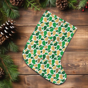 Green and Gold Glitter Festive Pattern Fusion Large Christmas Stocking
